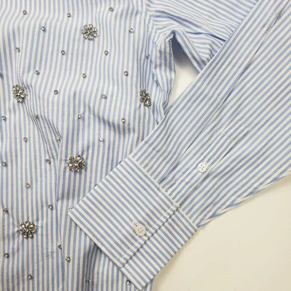 J.Crew Collection Garçon Embellished Shirt in Blue Pinstripe Women's - Pick Size - Picture 13 of 16
